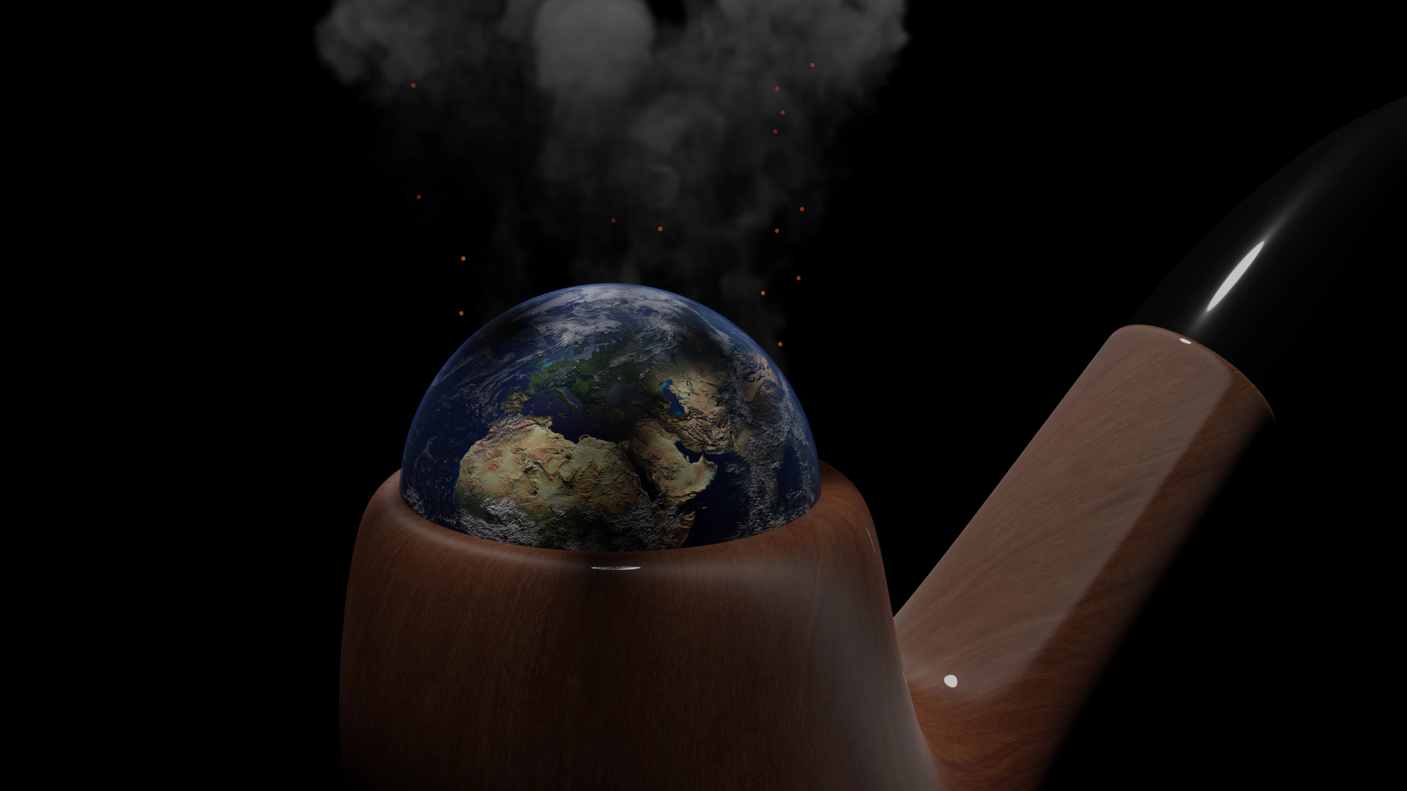 Der Planet Erde als Tabak-Ersatz einer Raucher-Pfeife.
